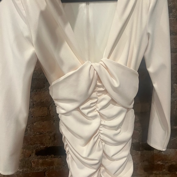 Zara Dresses Zara Ruched Cream Body Con Dress Poshmark